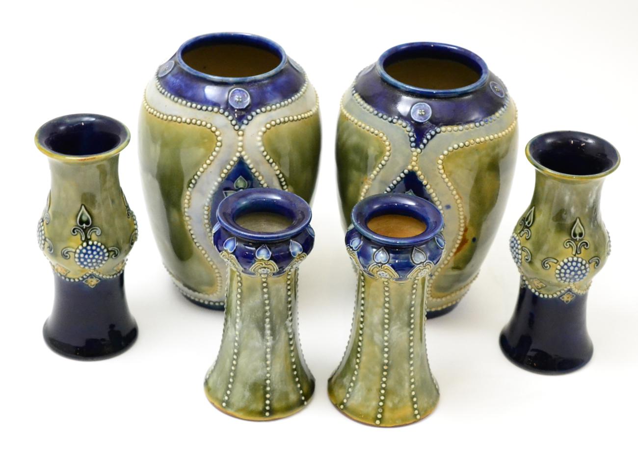 Three pairs of similar Royal Doulton vases