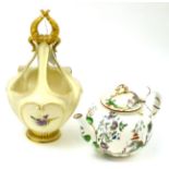 A Worcester chinoiserie teapot and a Grainger's Worcester vase