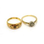 A 9ct gold diamond cluster ring and a Victorian ring (2)