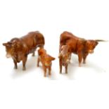 Beswick cattle including Highland cow and calf and a Limousin bull and calf with boxes (4)