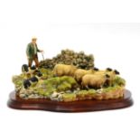 Border Fine Arts 'The Crossing' (Shepherd, Sheep and Collie), model No. B0013 by Ray Ayres,