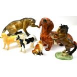 Beswick Puma on Rock, rearing horse together with four other models (6)