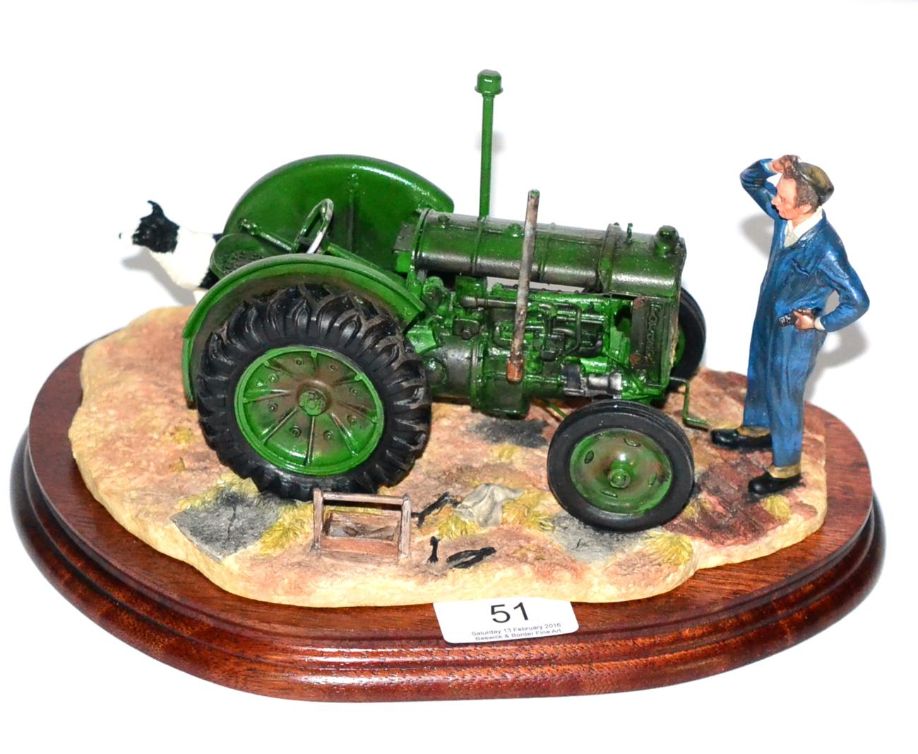 Border Fine Arts 'Won't Start' (Tractor, farmer and collie), model No. B0299 by Ray Ayres,on wood