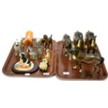 A collection of Beswick animals including two bay shires, palamino pony, foals etc together with