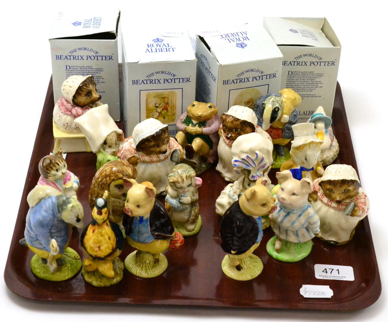 Beswick Beatrix Potter figures including Mrs Tiggy-Winkle, BP-2a; together with eleven figures all