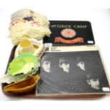 An album 'With the Beatles Parlophone', two Ypres souvenir cushion covers, Catterick Camp Tyler's