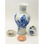 A Chinese blue and white baluster vase in 18th century style, an 18th century Chinese tea bowl and