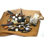 Two purse watches, LeCoultre fob watch retailed by Dunhill, and three dress clip watches, along with