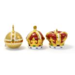 Three Royal Crown Derby Royal Commemorative paperweights including: a H.M. Queen Elizabeth II Golden