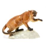 Beswick Puma on Rock, style one, model No. 1702, tawny gloss