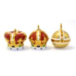 Three Royal Crown Derby Royal Commemorative paperweights including: a H.M. Queen Elizabeth II Golden