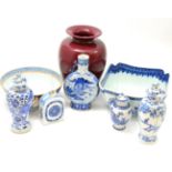 A collection of 18th/19th century Oriental ceramics including a blue and white bowl, a pair of