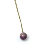 Continental spherical compact pendant decorated with purple enamel on chain