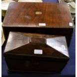 Rosewood tea caddy (a.f.) and writing slope