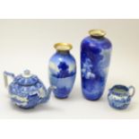 Two Royal Doulton children's ware vases, teapot and small jugSmall vase - crazing overall,