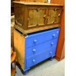 An early 20th century coffer with painted chest of drawers