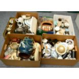 Quantity of assorted china, pottery, glassware, boxes tea set, pewter etc (in five boxes)