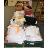 Quantity of assorted linen, textiles, costume etc (ten boxes)