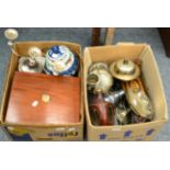 A group of ceramics, silver plated wares etc (two boxes)