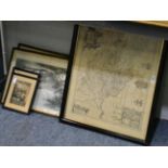 A 19th century map of West Yorkshire, a pair of Baxter prints and three 19th century engravings of