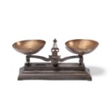 S Mordan & Co (London) Scales with brass frame and two flat pans (one circular, one rectangular)
