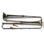A Pair of Silver Plated Heralds Trumpets by H Keat & Sons, London, engraved to the bell with an