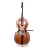 A 19th Century German Double Bass, no label, purfling to back and front, together with a stand and