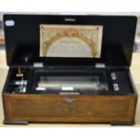 Cylinder Music Box playing 10 Airs with lever wind mechanism, Change/Repeat and Stop/Play levers,