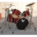A Pearl Export Series Drum Kit, with Zildjian cymbals, pedals, sticks etc