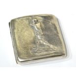 A Silver Cigarette Case Embossed with a Golfer in Full Swing, hallmarks for Birmingham