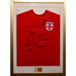 1966 England World Cup Replica Shirt with signatures and 10 squad members including: Nobby Stiles,