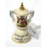 A Carlton China Crested Ware Model of The F.A.Cup Won by Cardiff City 1927, with Cardiff crest