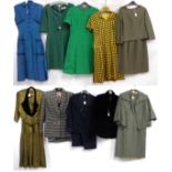 Assorted Circa 1940s, 1950s and Later Wool Suits & Dresses, including Laurie White Couture navy