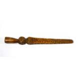 18th Century Treen Peg Knitting Stick, with chip carved decoration overall including heart motifs