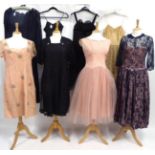 Assorted Circa 1950s and Later Lace Mounted Evening and Cocktail Dresses, including Emma Domb