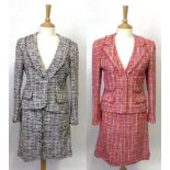 Chanel Red and Purple Checked Boucle Suit, comprising a cotton and wool mix fitted jacket, with