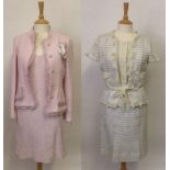 Chanel Pale Pink Boucle Dress Suit, comprising a cotton and wool mix sleeveless panelled shift dress