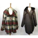 Circa 1970s Bill Gibb Tartan Checked Wool Pea Jacket, with exaggerated collar and turn back