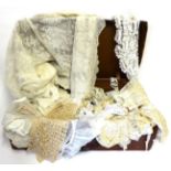 Assorted Lace, including Maltese, tape lace, cotton lace collars, trims etc, white net veil