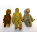 Schuco Miniature Yes/No Monkey in brown plush; Yellow Plush Jointed Monkey; and a Yes/No Cat (3)