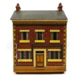 Victorian Style Red Brick Painted Doll House, with five leaded glass windows and central door,