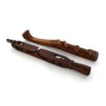 19th Century Treen Peg Knitting Stick, with chip carved decoration, 16.5cm; 19th Century Treen