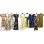 Circa 1940s and Later Floral Evening Dresses, including Jane Hamilton white dress with floral