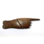 19th Century Treen Knitting Stick Modelled as a Hand With Pointed Finger, with carved decoration