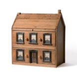 Early 20th Century Primitive Style Pine Dolls House Chest of Drawers, with hinged pitch roof, and
