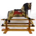 Tom Cobley Dapple Grey Rocking Horse 'Silver Shadow', on a pine treadle stand, with real mane and