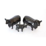 Beswick Cattle Comprising: Aberdeen Angus Bull, model No. 1562, Aberdeen Angus Cow, model No. 1563