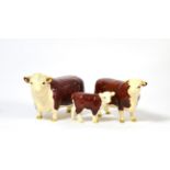 Beswick Cattle Comprising: Hereford Bull, Second Version, model No. 1363B, Hereford Cow, model No.