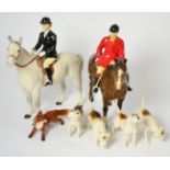 Beswick Hunting Group Comprising: Huntsman, model No. 1501, style two, brown gloss, Huntswoman,