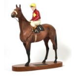 Beswick Connoisseur Horse 'Red Rum - Brian Fletcher Up', model No. 2511, matt, on wood plinth